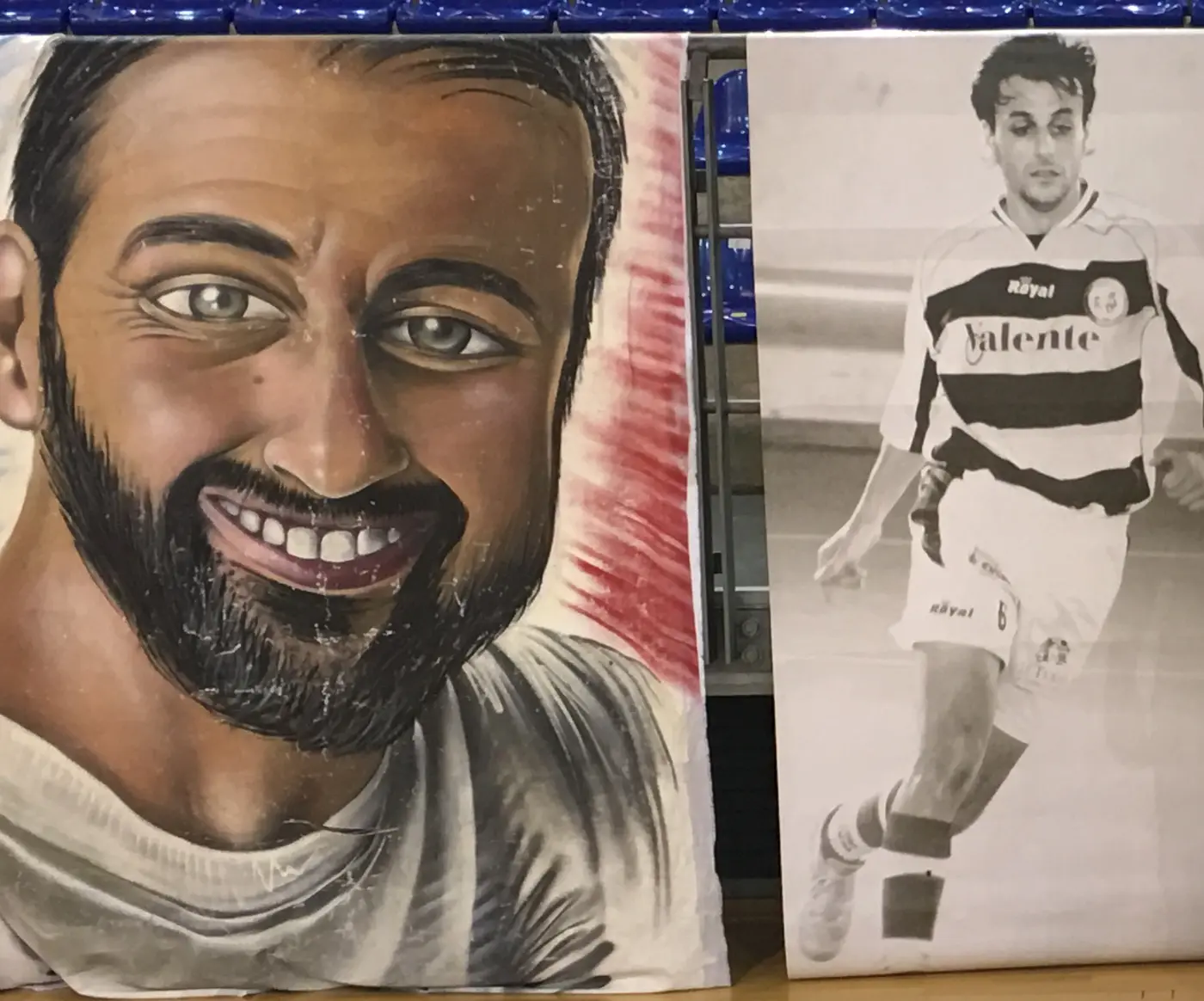 I due teli dedicati ad Alessandro: il ritratto dipinto e la sua fotografia da giocatore